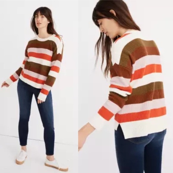 Madewell‎ patch pocket striped multicolor ribbed pullover sweater Small - Picture 1 of 10